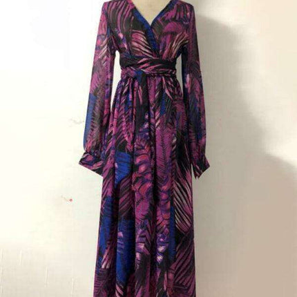 Tropical Elegance: Breezy V-Neck Swing Dress with Lantern Sleeves - Très Elite
