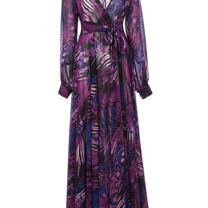 Tropical Elegance: Breezy V-Neck Swing Dress with Lantern Sleeves - Très Elite