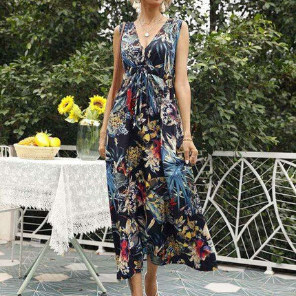 Tropical Floral V-Neck Dress for Effortless Elegance - Très Elite