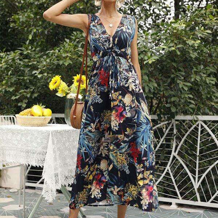 Tropical Floral V-Neck Dress for Effortless Elegance - Très Elite