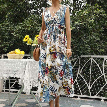 Tropical Floral V-Neck Dress for Effortless Elegance - Très Elite