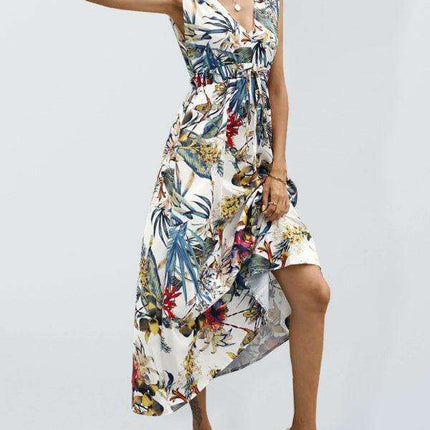 Tropical Floral V-Neck Dress for Effortless Elegance