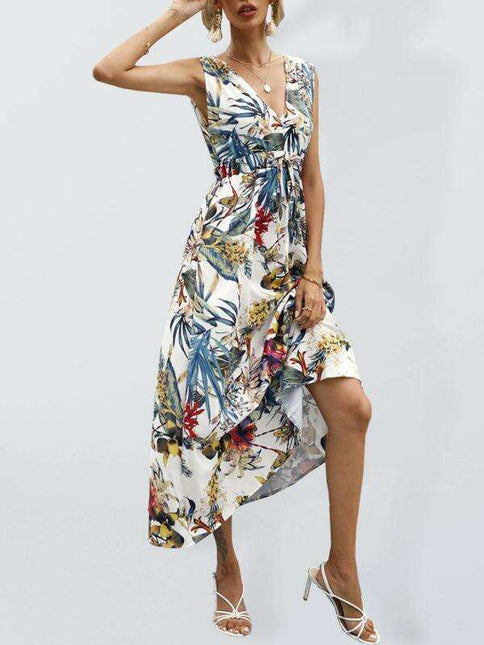 Tropical Floral V-Neck Dress for Effortless Elegance
