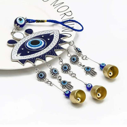 Turkish Blue Glass Evil Eye Wind Chime - Handmade Protective Home Decor - Très Elite