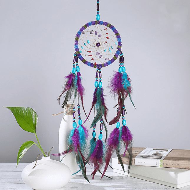Turquoise Feather Dreamcatcher: Artisanal Elegance for Your Home