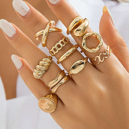 Twisted Hollow Cross Chain Ring Punk Alloy All-match Set Ring - Très Elite