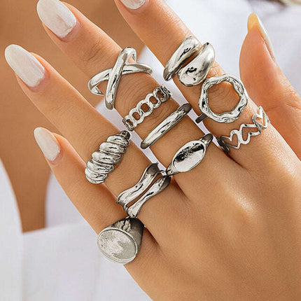 Twisted Hollow Cross Chain Ring Punk Alloy All-match Set Ring- Très Elite- Très Elite