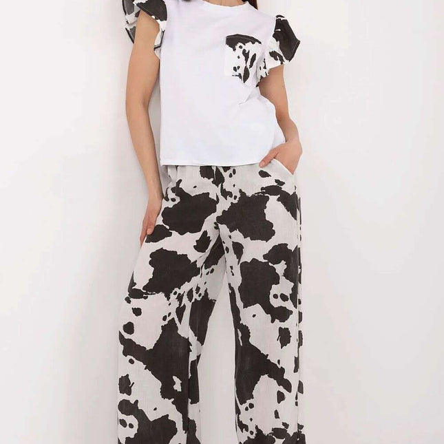 Two Piece Blouse And Wide Leg Pants Set 212521 For Women