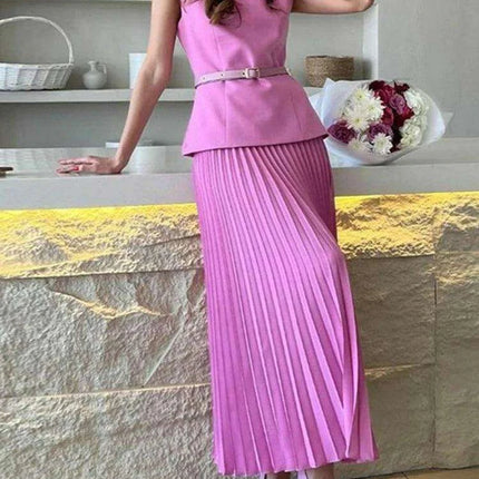 Two-Piece Evening Set featuring O-neck Waistcoat and Flowing Maxi Skirt