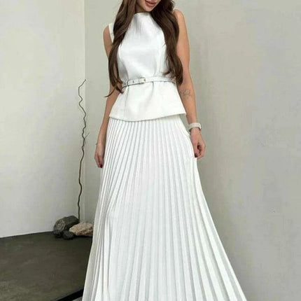 Two-Piece Evening Set featuring O-neck Waistcoat and Flowing Maxi Skirt