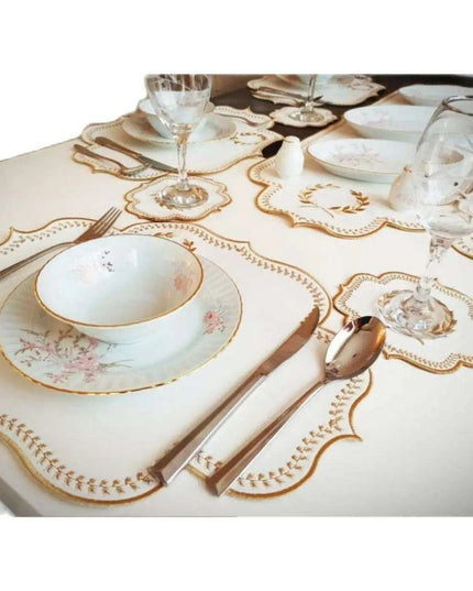 Elegant Embroidered Dining Ensemble: Luxe Faux Leather Set for Elevated Table Decor