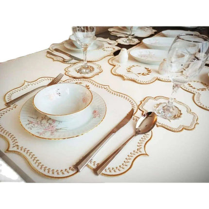 Sophisticated Faux Leather Embroidered Dining Table Ensemble with Runner & Napkins - Perfect for All Celebrations