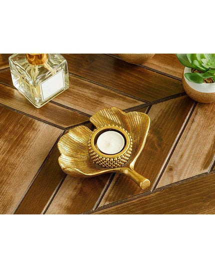 Ginkgo Leaf Gold Candle Holder - Elegant Yoga-Inspired Home Accent for Tranquil Spaces