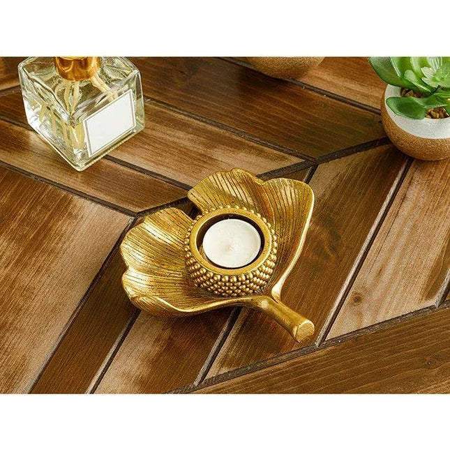 Ginkgo Leaf Gold Candle Holder - Elegant Yoga-Inspired Home Accent for Tranquil Spaces