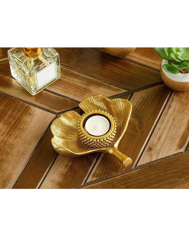 Ginkgo Leaf Gold Candle Holder - Elegant Yoga-Inspired Home Accent for Tranquil Spaces