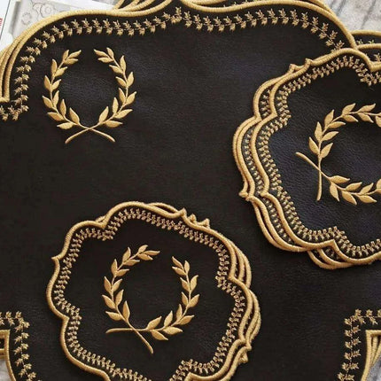 Sophisticated Faux Leather Embroidered Dining Table Ensemble with Runner & Napkins - Perfect for All Celebrations