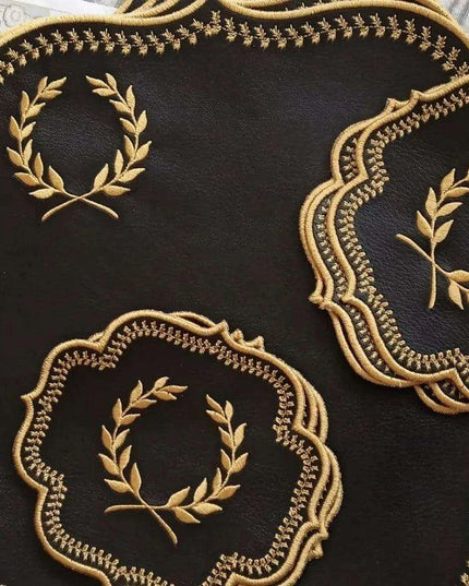 Sophisticated Faux Leather Embroidered Dining Table Ensemble with Runner & Napkins - Perfect for All Celebrations