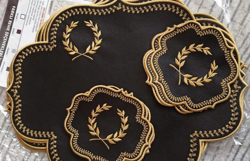 Sophisticated Faux Leather Embroidered Dining Table Ensemble with Runner & Napkins - Perfect for All Celebrations