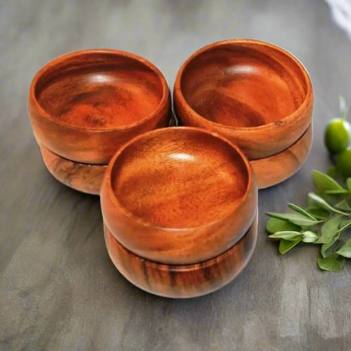 Set of 6 Stylish Acacia Wood Snack Bowls - Handcrafted in Turkeyg