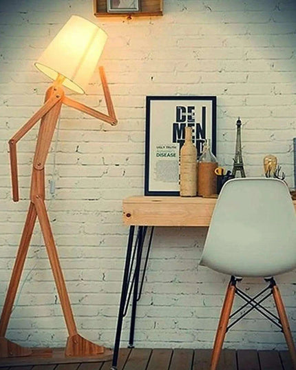 Creative Walnut Corner Floor Lamp with Human Figure Accent