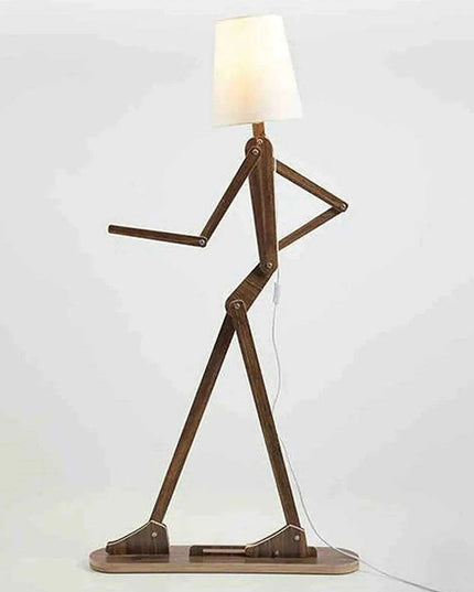 Creative Walnut Corner Floor Lamp with Human Figure Accent
