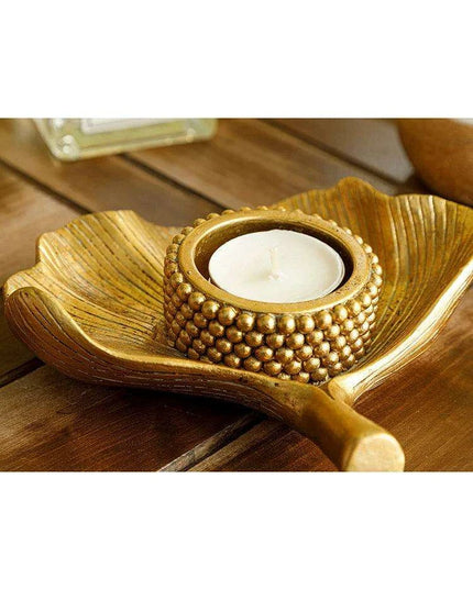 Ginkgo Leaf Gold Candle Holder - Elegant Yoga-Inspired Home Accent for Tranquil Spaces