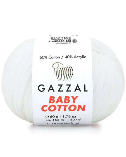 Gazzal Baby Cotton Ball Hand Knitting Yarn - 50g, 165m, Soft Cotton-Acrylic Blend for Creative Crochet & DIY Projects, Turkish Quality