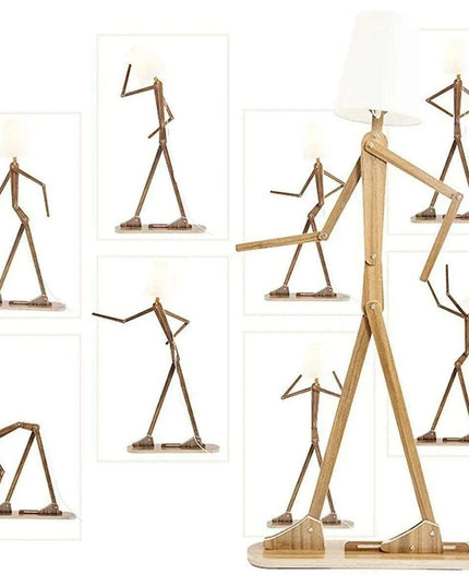 Creative Walnut Corner Floor Lamp with Human Figure Accent