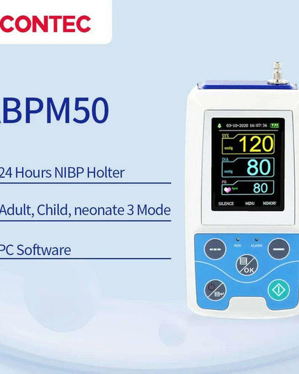 24-Hour Multi-Cuff Ambulatory Blood Pressure Monitor ABPM50+ with Free Data Analysis Software for All Ages