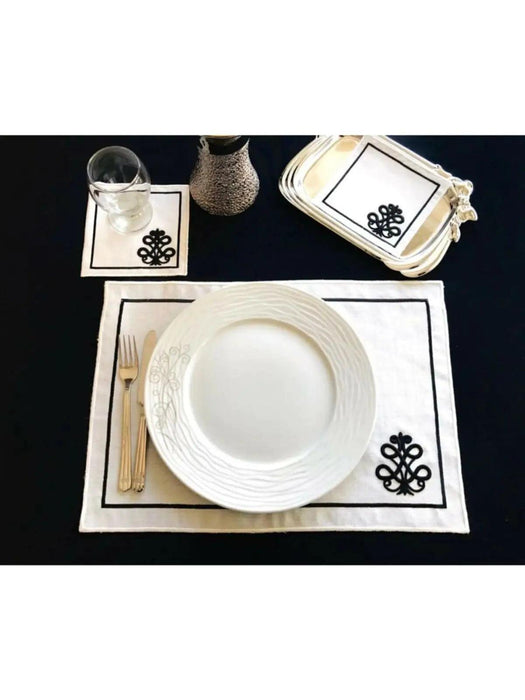 3D Embroidered Set - 12 Pieces, American Service & Cocktail Placemats - Made in Turkey