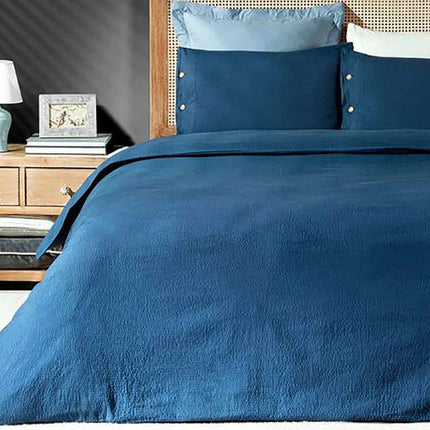 Luxurious Navy Blue Cotton Duvet Set - Nordic Design Excellence