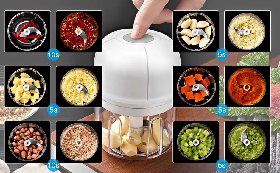 Compact Electric Garlic Chopper with Quick-Slice Technology and Adjustable Capacity