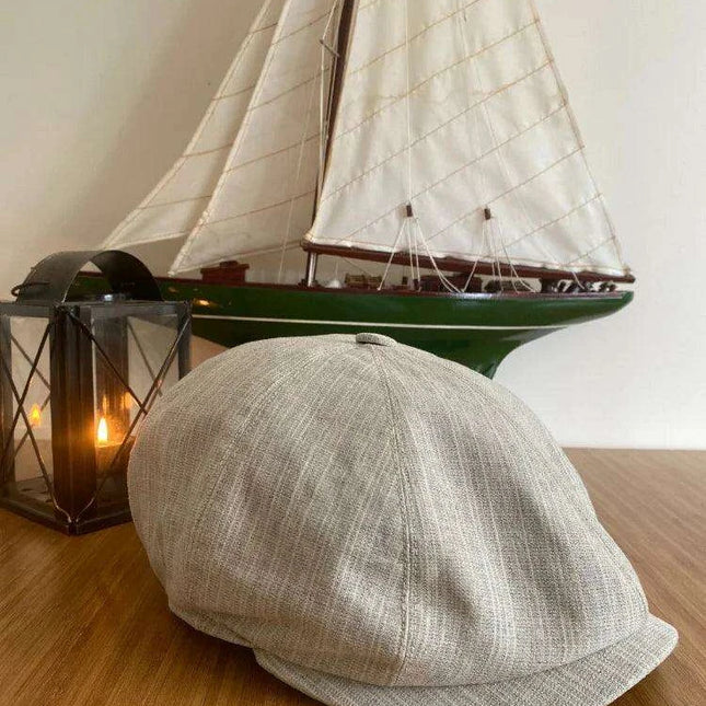 Ivory Linen 8-Panel Vintage Flat Cap for Men and Women - Perfect Gift for Father's Day