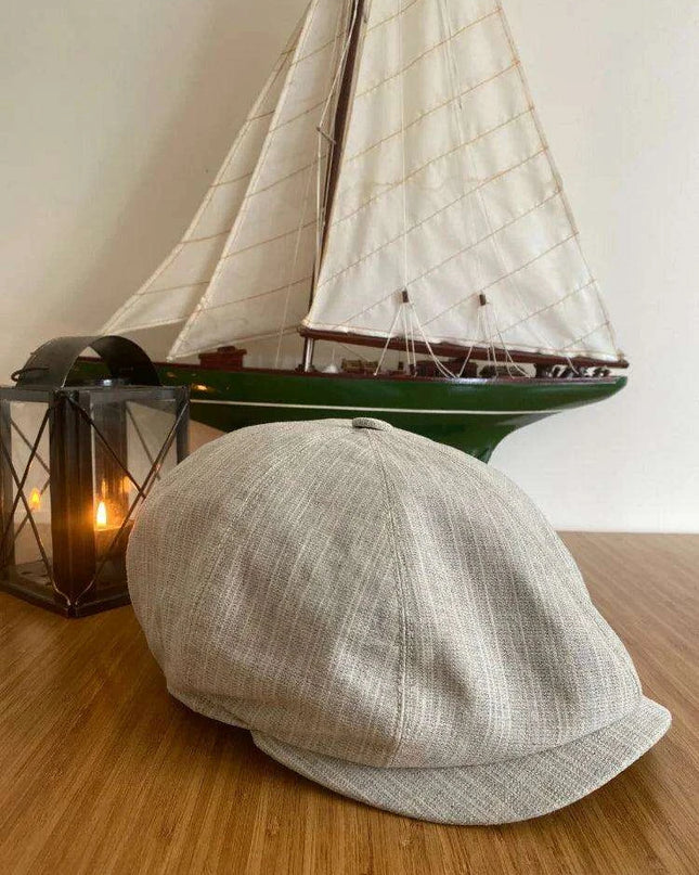 Ivory Linen 8-Panel Vintage Flat Cap for Men and Women - Perfect Gift for Father's Day