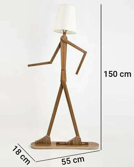 Creative Walnut Corner Floor Lamp with Human Figure Accent