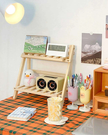 Elegant Two-Tier Wooden Desk Organizer for an Organized Workspace