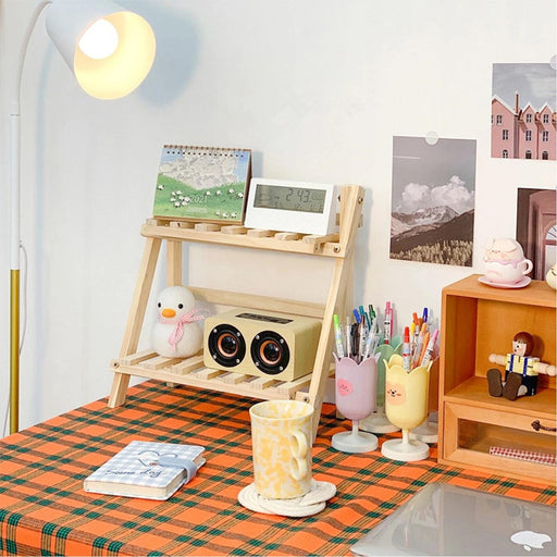 Elegant Two-Tier Wooden Desk Organizer for an Organized Workspace