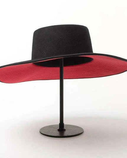 Elegant Two-Tone Red and Black Wool Fedora Hat for Women - Stylish Winter Accessory for Special Occasions