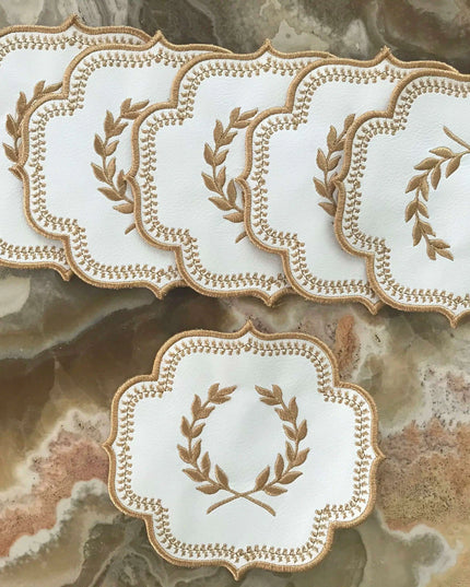 Sophisticated Faux Leather Embroidered Dining Table Ensemble with Runner & Napkins - Perfect for All Celebrations