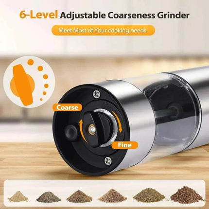 USB Rechargeable Electric Salt and Pepper Mill Set with Customizable Grind Settings and Illuminating LED - Très Elite