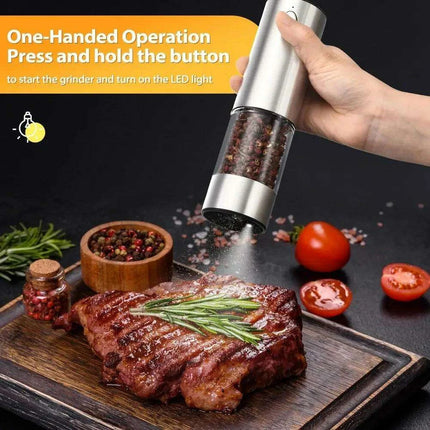 USB Rechargeable Electric Salt and Pepper Mill Set with Customizable Grind Settings and Illuminating LED - Très Elite