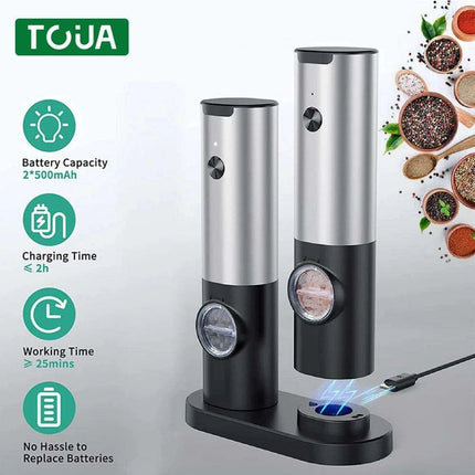 USB Rechargeable Electric Salt and Pepper Mill with Customizable Grind Options - Must-Have Kitchen Gadget - Très Elite