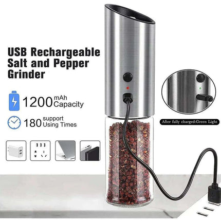USB Rechargeable Gravity Spice Grinder Duo - Modern Salt and Pepper Mills - Très Elite