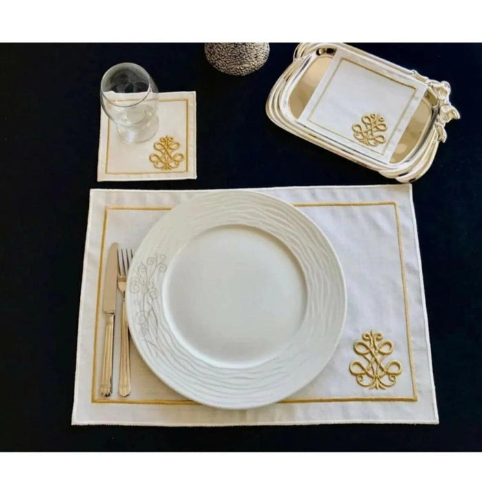 3D Embroidered Set - 12 Pieces, American Service & Cocktail Placemats - Made in Turkey