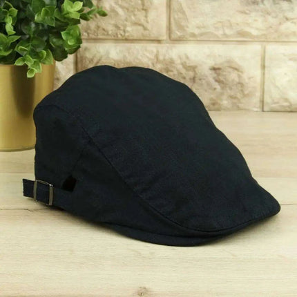 Men's Classic Linen Summer Cabbie Hat - Adjustable and Breathable Flat Cap with Cotton Lining