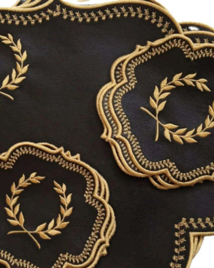 Sophisticated Faux Leather Embroidered Dining Table Ensemble with Runner & Napkins - Perfect for All Celebrations