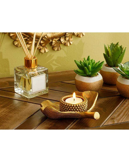 Ginkgo Leaf Gold Candle Holder - Elegant Yoga-Inspired Home Accent for Tranquil Spaces