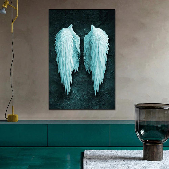 Celestial Serenity: White Angel Wings Canvas Art for Luxurious Home Aesthetics