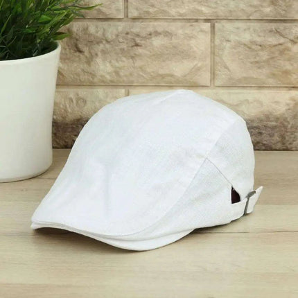 Men's Classic Linen Summer Cabbie Hat - Adjustable and Breathable Flat Cap with Cotton Lining