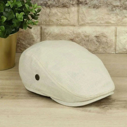 Summer Linen Newsboy Cap for Men - Comfortable Breathable Golf Hat with Elastic Back Fit